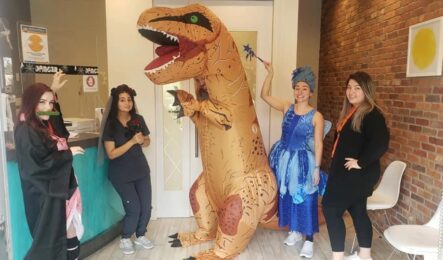 dental team dressed up at halloween